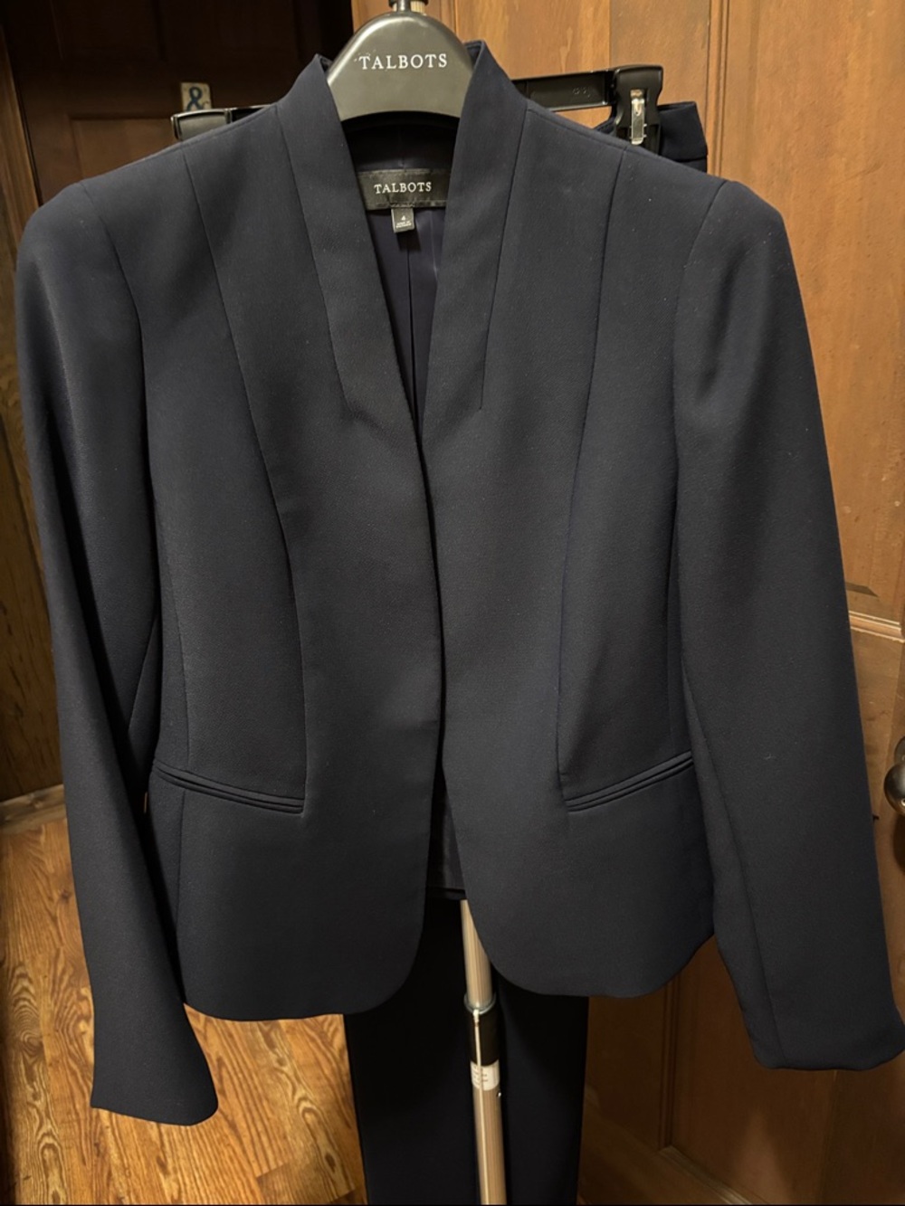 Talbots Navy Collarless Tailored Blazer